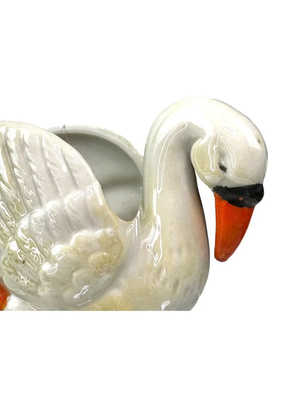 Vintage Irridescent Glaze Swan Planter/Trinket Holder Japan EUC